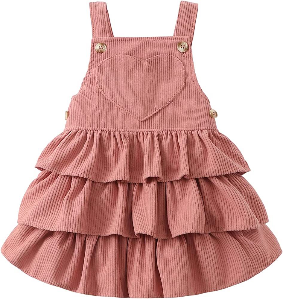 Toddler Baby Girl Dress Suspender Dresses Ruffle Corduroy Sleeveless Princess Skirt with One Pocket  | Amazon (US)
