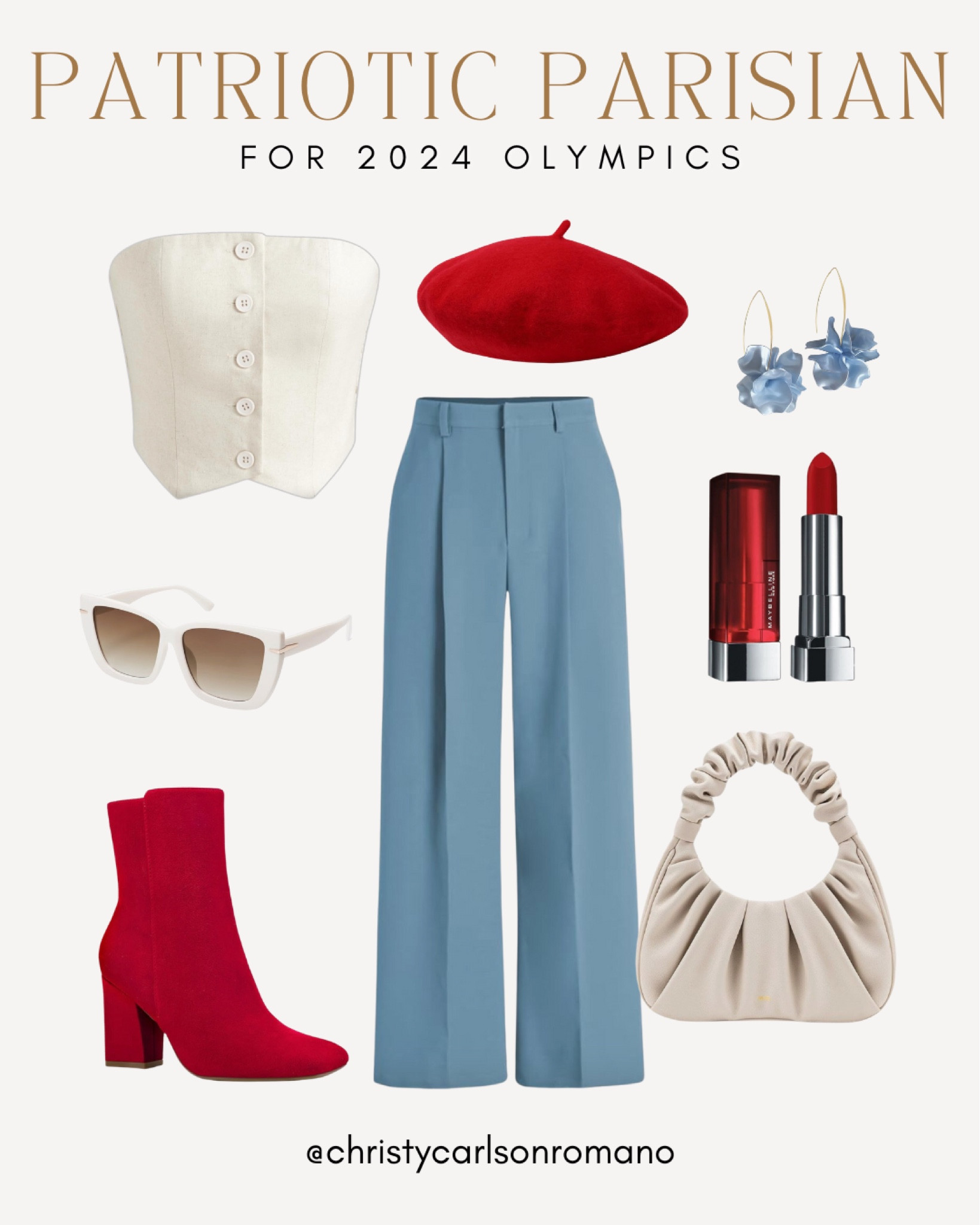 Parisian chic meets American spirit! This outfit idea is the perfect for the Olympics (or if you just wanna feel like you're in Paris!). Pair a white tube top with blue wide-leg trousers plus a classic beret in red for a patriotic timeless silhouette. Add a touch of sparkle with blue earrings and complete the look with a pop of red lipstick.
#amazonfashion #paris2024 #affordablestyle #outfitinspo

#LTKSeasonal #LTKStyleTip #LTKShoeCrush
