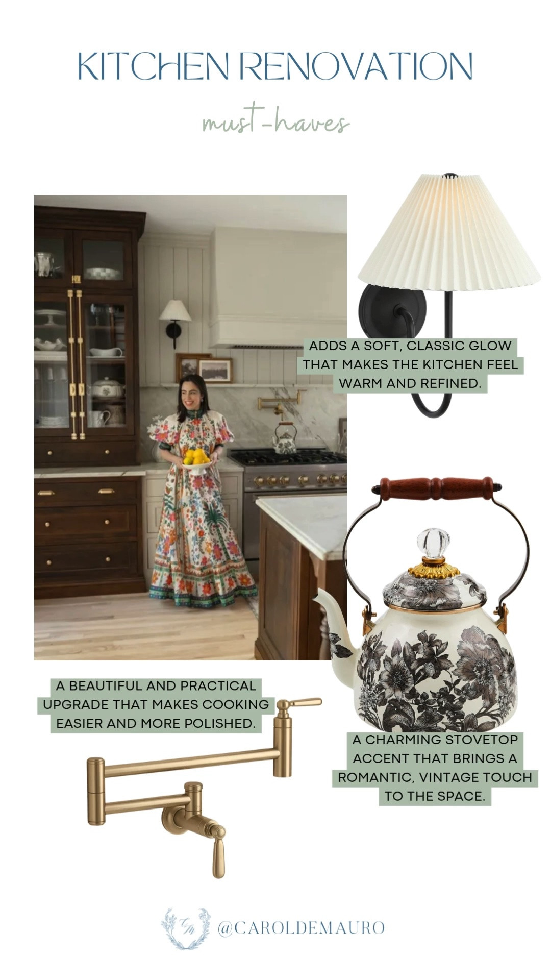 kitchen renovation, kitchen must haves, classic wall sconce, pot filler faucet, printed tea kettle, vintage aesthetic, kitchen accents, home decor, home lighting, kitchen styling idea

#LTKHome