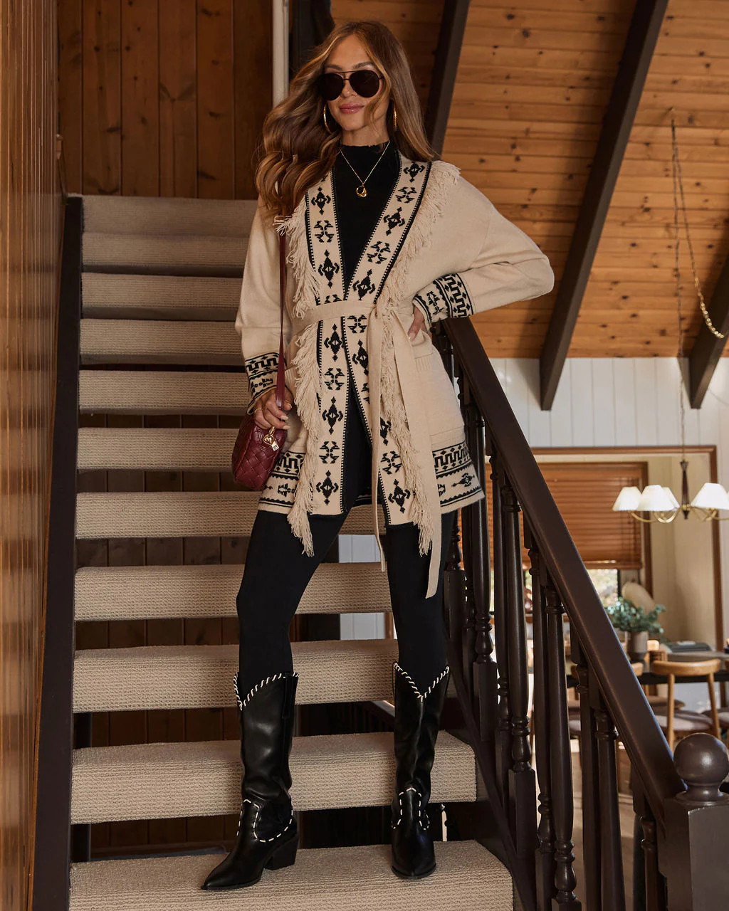 Winter Ember Abstract Waist Tie Cardigan | VICI