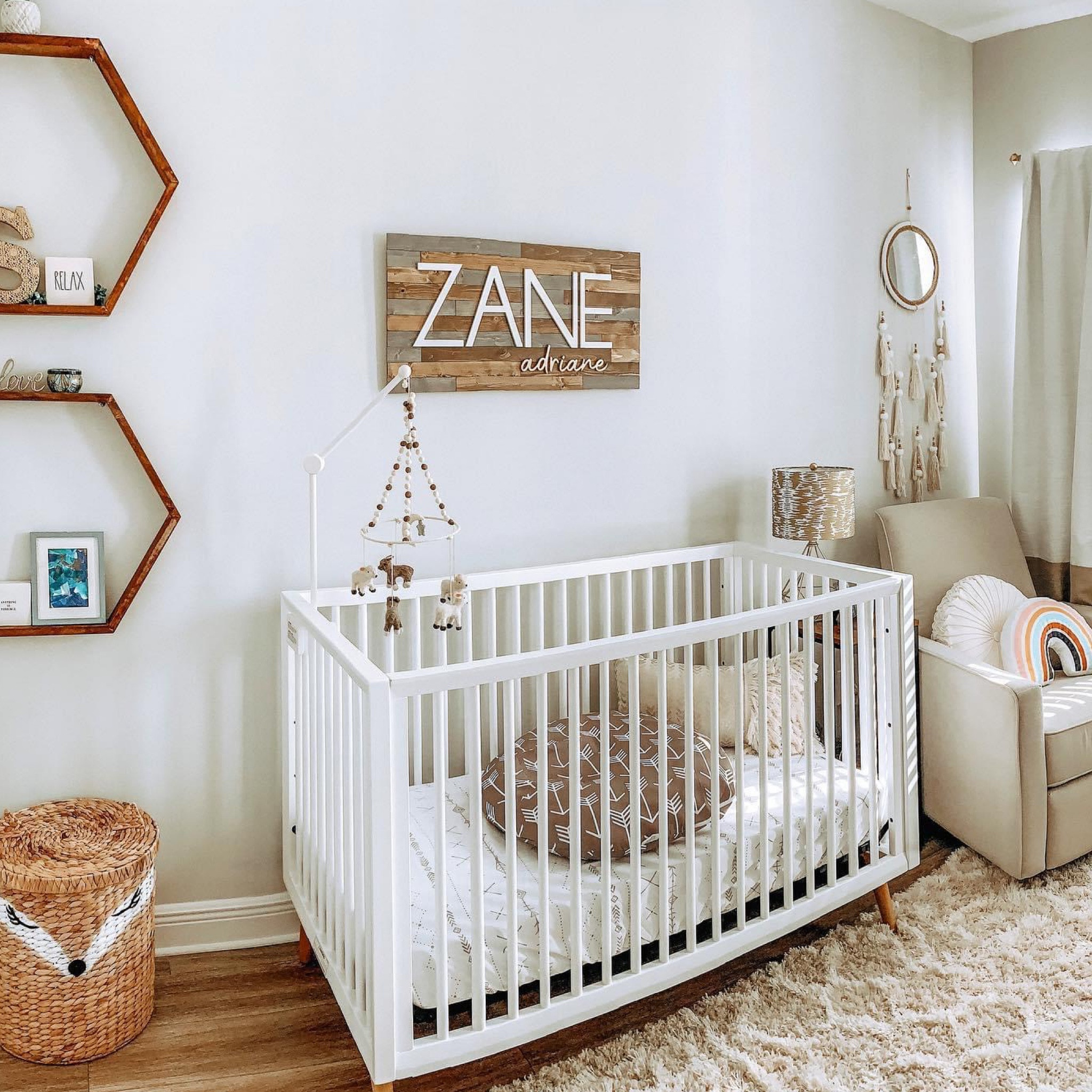 Boho-inspired nursery; Our Baby Name Nursery sign from Etsy

#LTKbump #LTKbaby #LTKfamily