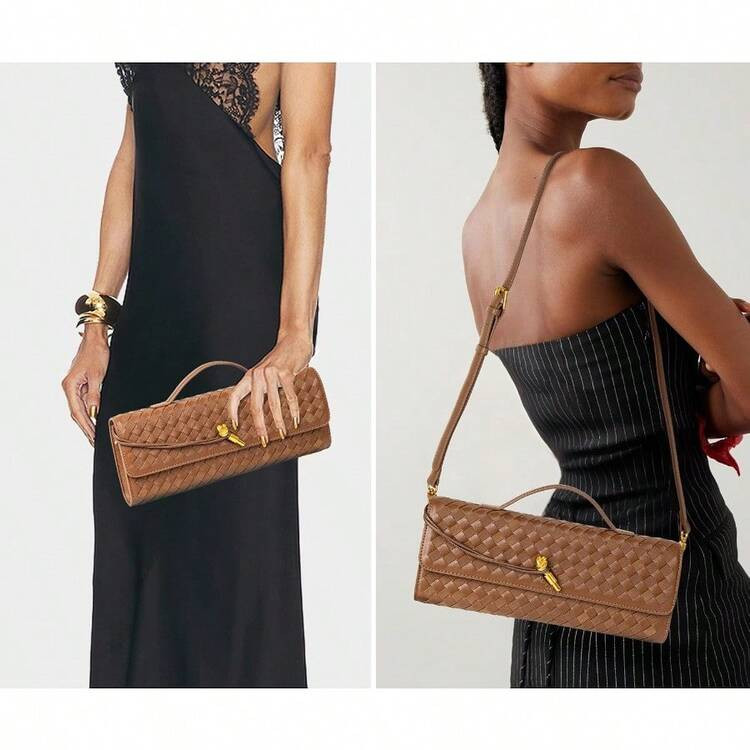 QHJoryin Woven Purse For Women Evening Clutch Woven Leather And Suede Handbags Crossbody Bag Suede Purse Formal Evening Bag1201 | SHEIN