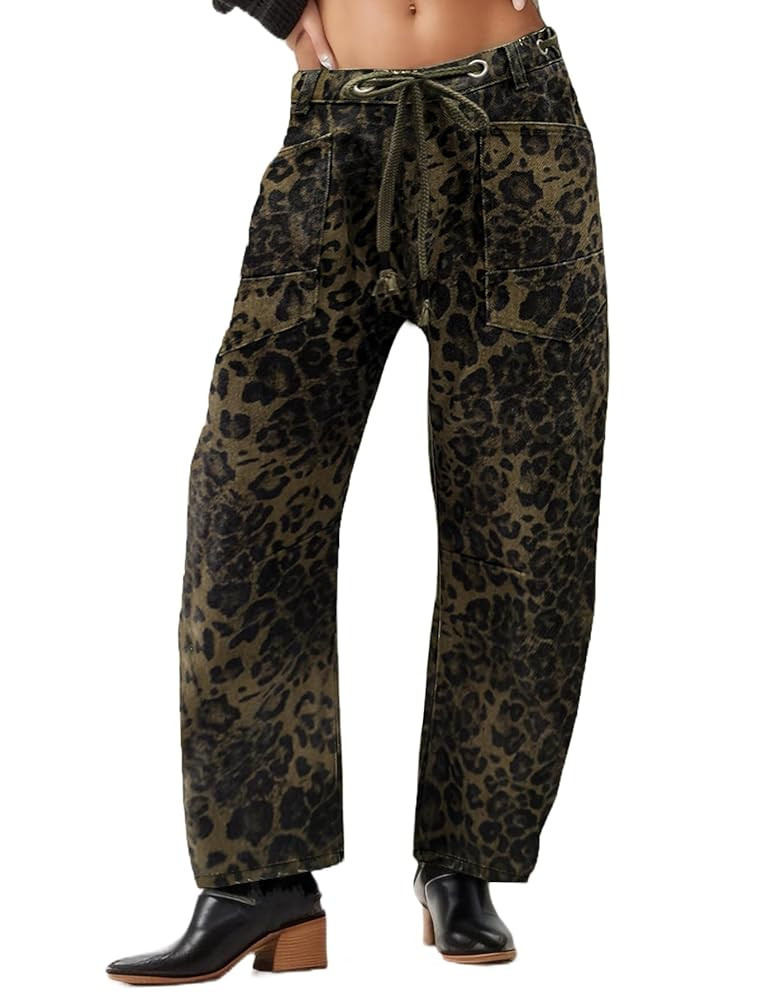 Kedera Barrel Jeans for Women Mid Rise Camo Pants Wide Leg Graphic Trousers Baggy Boyfriend Denim... | Amazon (US)