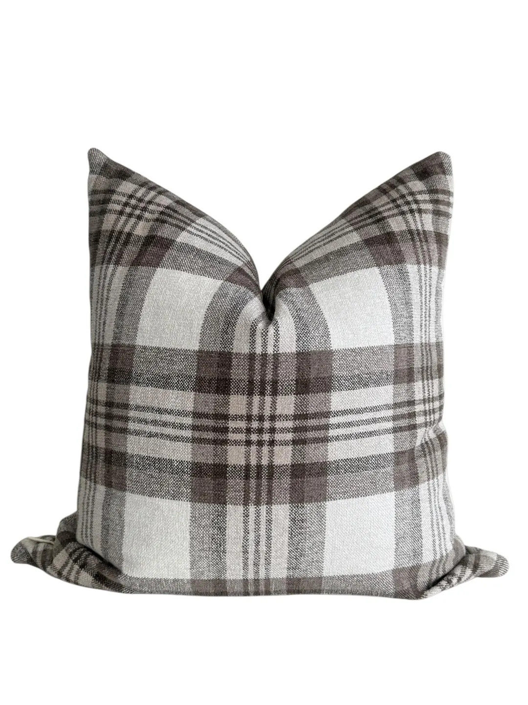 Brown and Cream Plaid Pillow Cover, Neutral Check Cushion, Rustic Farmhouse Throw Pillow, Cozy Ca... | Etsy (US)