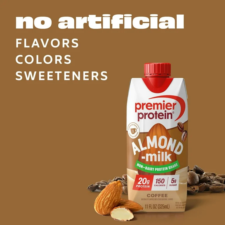 Premier Protein Almondmilk Non-Dairy Protein Shake, 20g Protein, 5g Sugar, 11 Fl oz, Coffee, 4 Co... | Walmart (US)