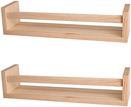 Nursery Shelves,Set of 2 Natural Wood Floating Wall Bookshelves for Kids,Nursery Book Shelves for... | Amazon (US)