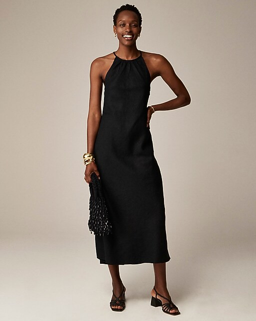 High-neck midi dress in linen | J. Crew US