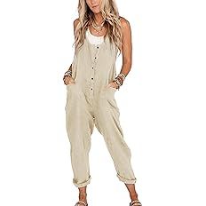 Yeokou Womens Overalls Linen Cotton Jumpsuits Loose Casual Jumpers with Pockets | Amazon (US)