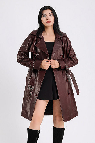 Furniq UK Women's Leather Trench Coat, Burgundy , Created for Macy s - Macy's | Macy's