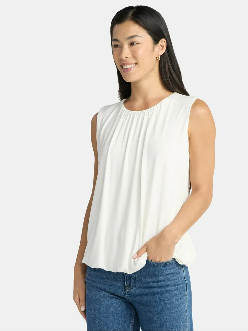Time and Tru Women's Sleeveless Bubble Hem Top, Sizes XS-XXXL | Walmart (US)