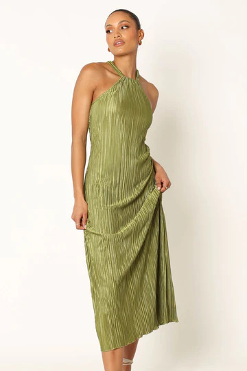 Melody Plisse Halter Maxi Dress - Olive | Petal & Pup (US)