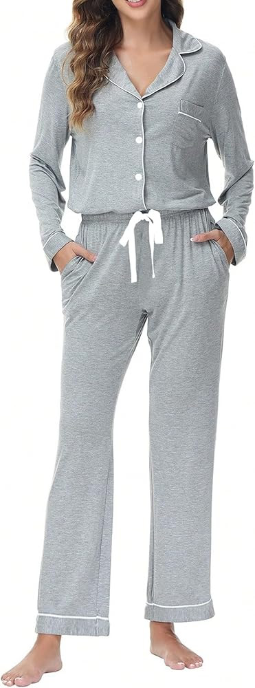 Hagmeu Womens Pajama Sets Long Sleeve Nightwear Lounge Set Button Down Sleepwear Soft Pjs Set wit... | Amazon (US)