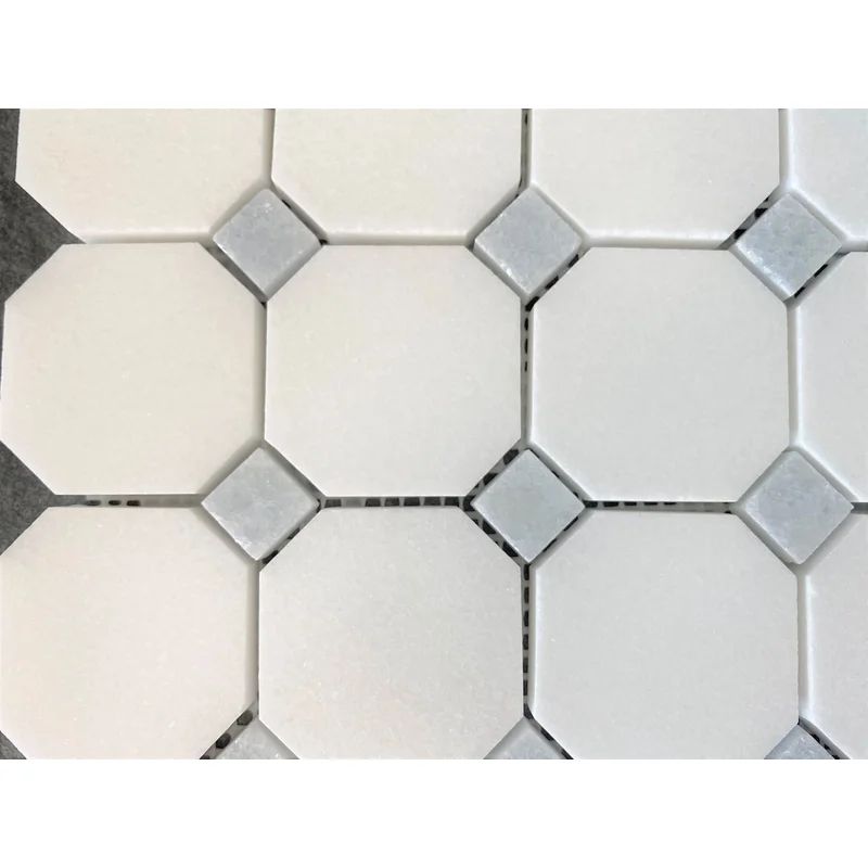 Thassos Natural StoneOctagon and Dot Mosaic Floor Use Tile | Wayfair North America