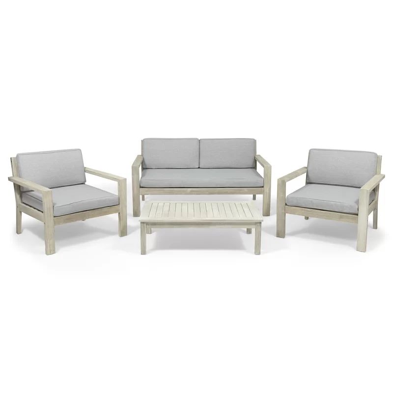 Nowthen Solid Wood 4 - Person Seating Group with Cushions | Wayfair North America