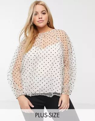 Outrageous Fortune Plus high neck sheer polka mesh top in mono | ASOS US