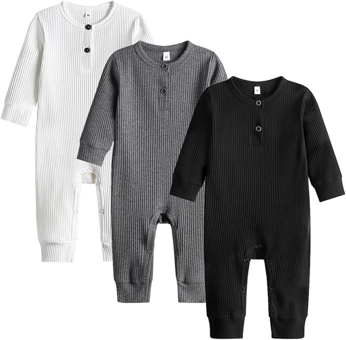 Bafeicao Baby Boy Girl 2/3 Pack Solid Romper Ribbed Short/Long Sleeve Bodysuit Jumpsuit Infant Kn... | Amazon (US)