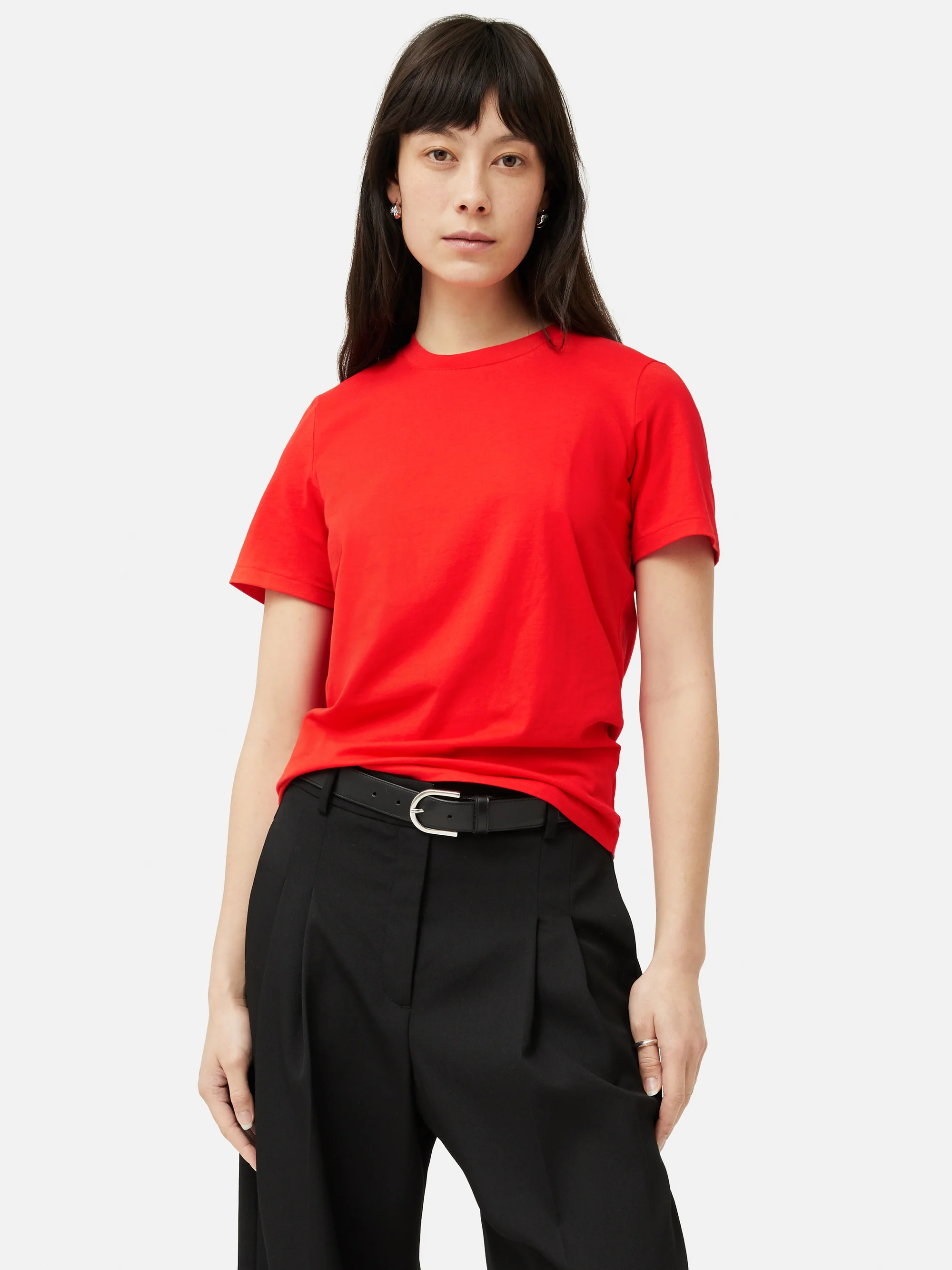 Supima Cotton Crew Neck Tee | Red | Jigsaw (UK)