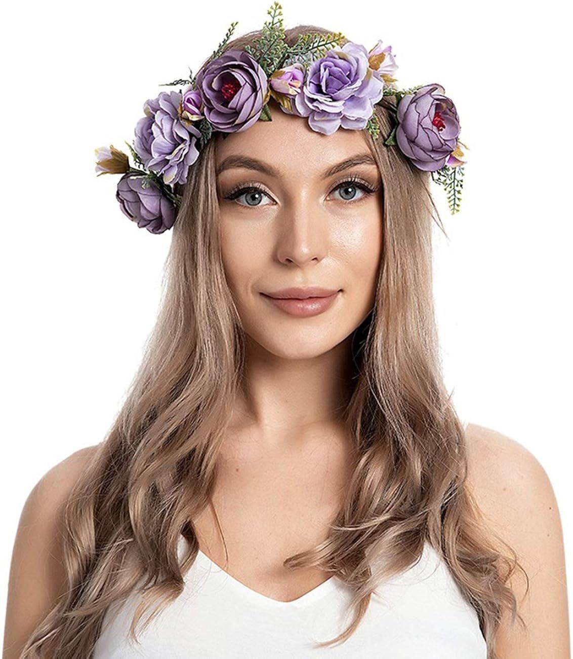 Funsveta Women Rose Flower Headband Floral Crown Garland Halo Wedding Festivals Photo Props | Amazon (US)