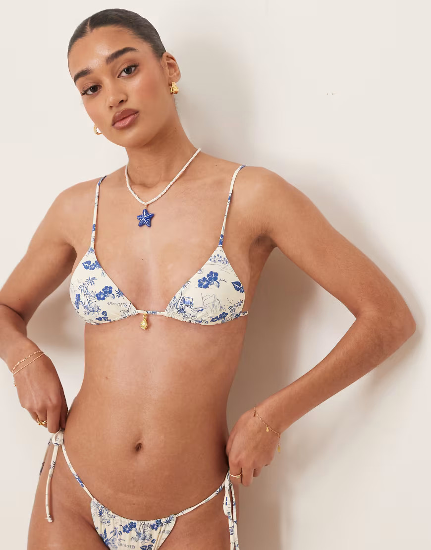 Wild Lovers Tia Maria triangle bikini top in blue and white floral-Multi | ASOS (Global)