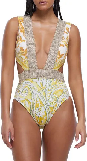 Metallic Trim Plunge One-Piece Swimsuit | Nordstrom