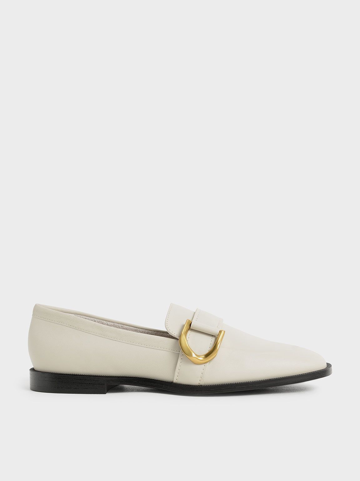 Gabine Buckled Leather Loafers​
 - Chalk | Charles & Keith UK