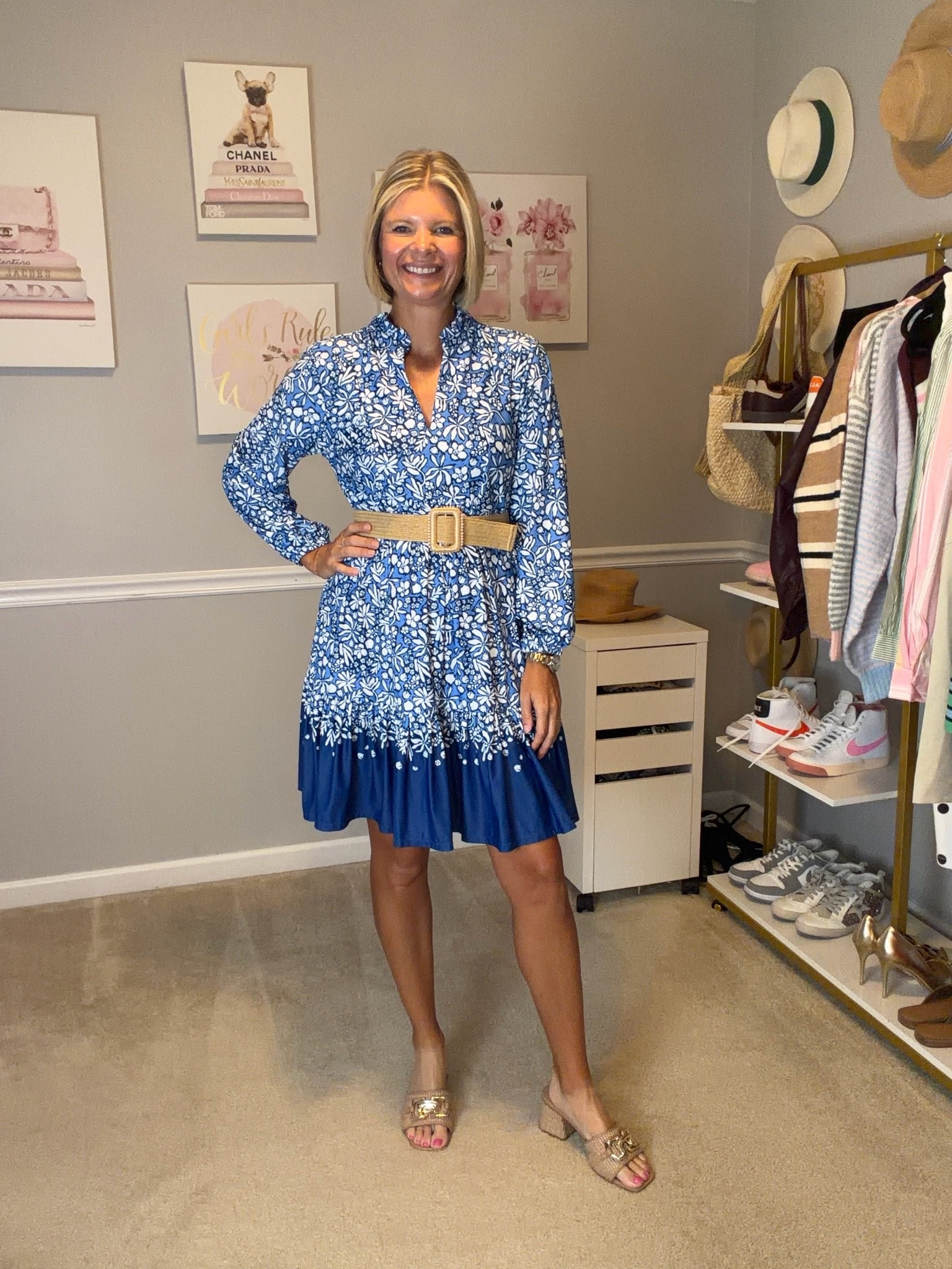 Blue and white fit and flare dress TTS

#LTKOver40 #LTKMidsize #LTKWorkwear