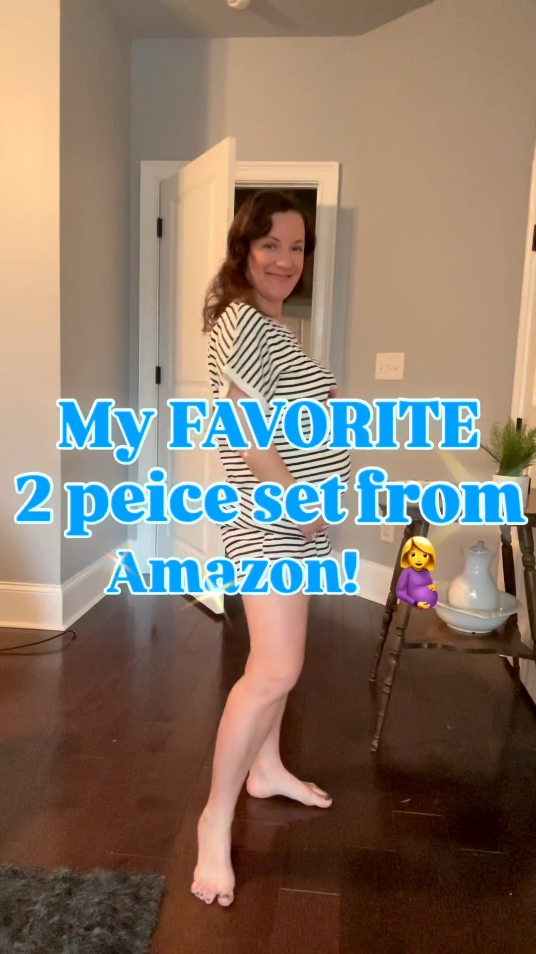This 2 piece maternity set from Amazon is actually marketed as PJs, but they’re great quality! 

I plan on wearing it on airplanes, around the house, and on repeat this summer 

It runs slightly big, but I’m 20 weeks. By week 40, I’ll be glad it had some room to grow pregnant 

#LTKootd #LTKPetite #LTKBump