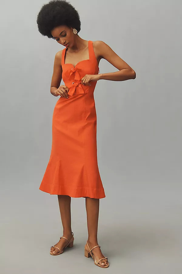 By Anthropologie Linen Tie-Front Midi Dress | Anthropologie (US)