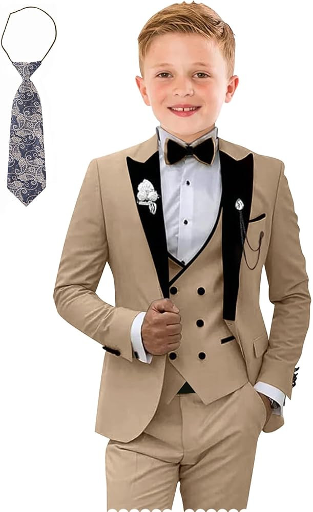 Kids Tuxedo Suit for Boys Slim Fit Wedding Outfit Boys Formal 5 Piece Suit Set | Amazon (US)
