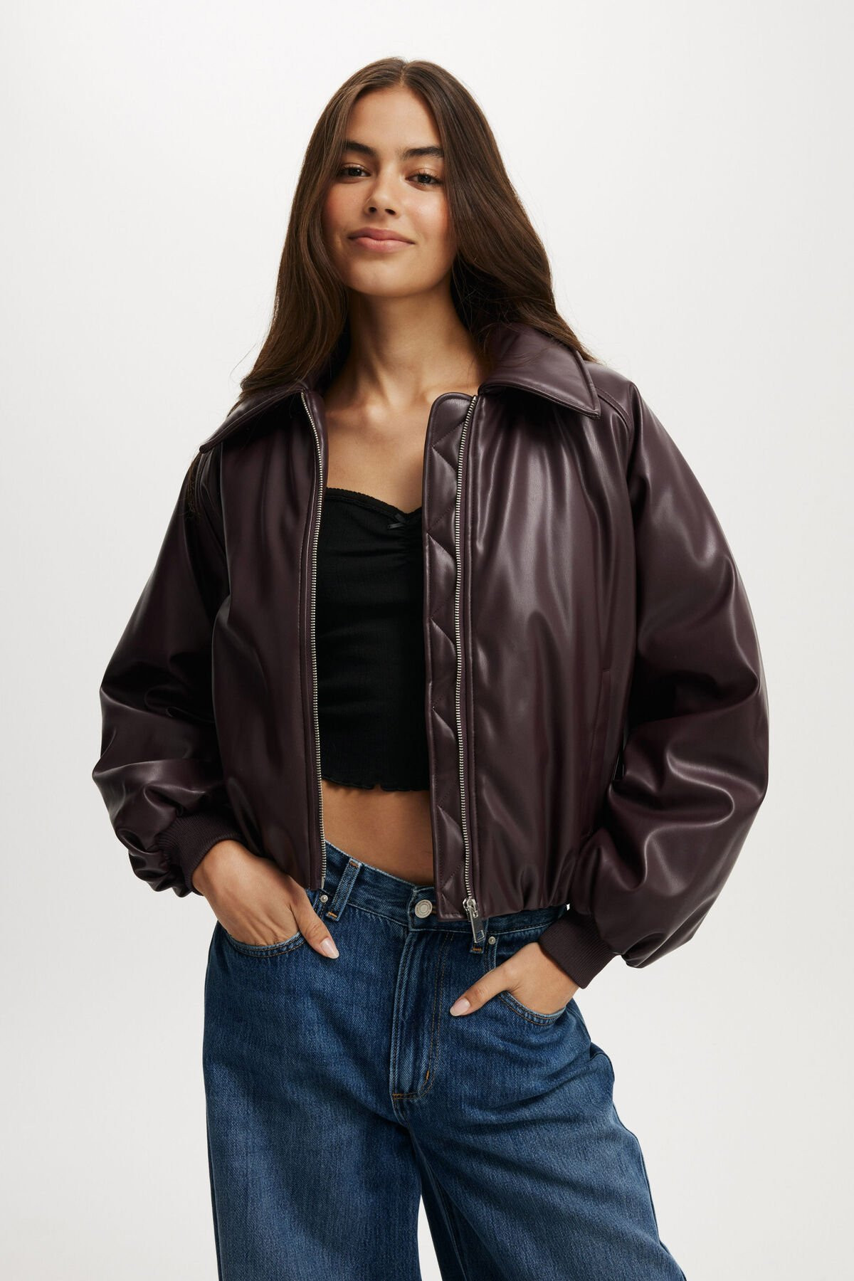 Faux Leather Puff Bomber | Cotton On (US)
