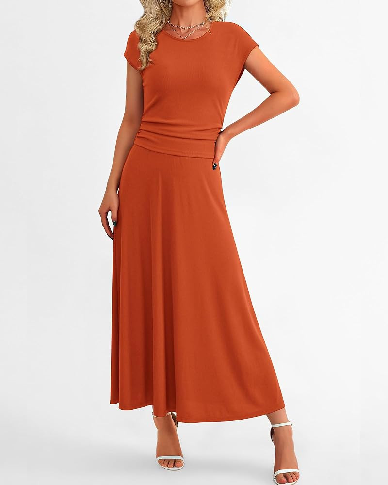 BTFBM Women Two Piece Skirt Set Casual Ribbed Knit Crew Neck Short Sleeve Cropped Top Elastic Wai... | Amazon (US)