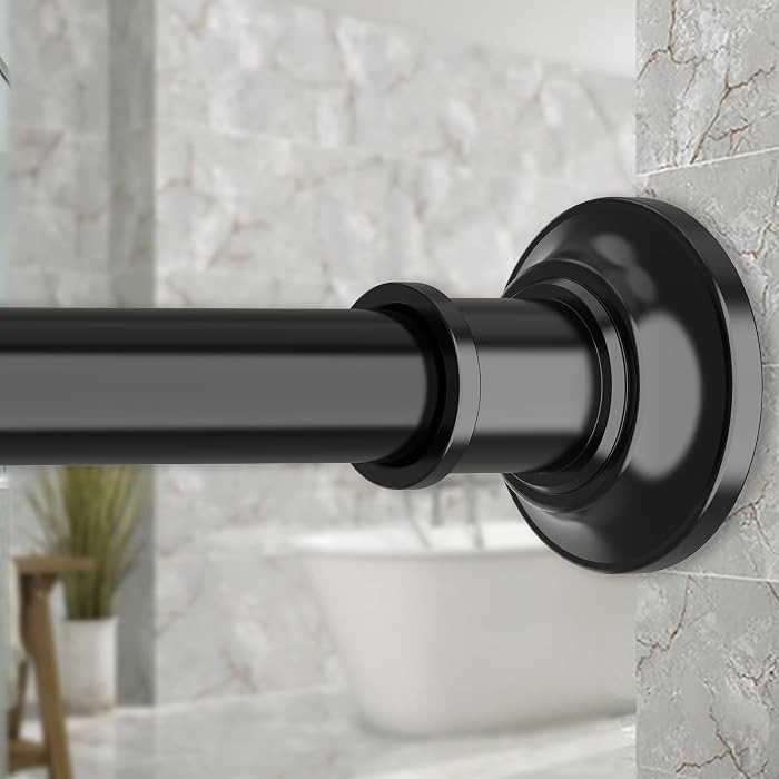 Black Tension Shower Curtain Rod 1.1" Diameter Heavy Duty Stainless Steel Adjustable Spring Tensi... | Amazon (US)