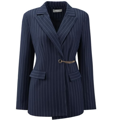 INSPIRE CHIC Women's Striped Blazers Lapel Collar Chain Decor Long Sleeve Office Jackets Navy Blue XX-Large | Target