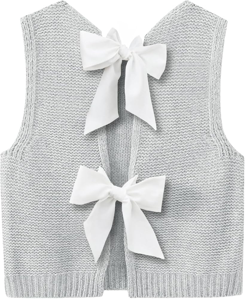 Imily Bela Womens Sweater Vest Top Summer Bow Tie Back Sleeveless Casual Knit Crop Tank Tops | Amazon (US)