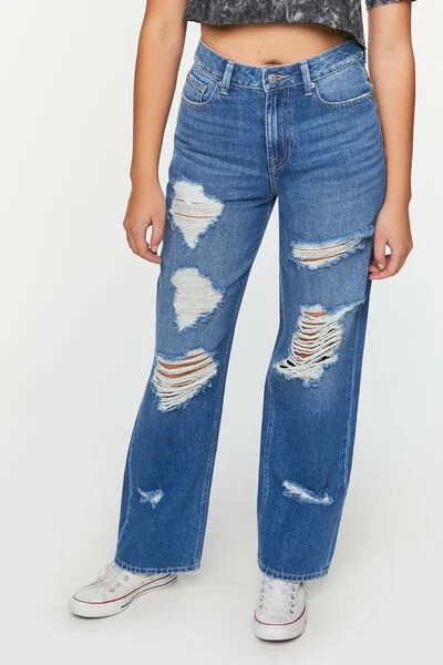 Recycled Cotton 90s-Fit Distressed Jeans | Forever 21 (US)