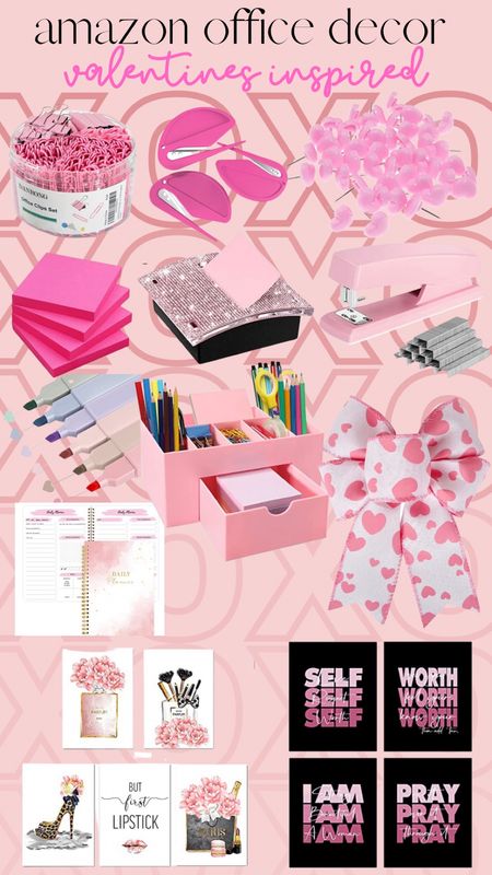 the cutest pink office decor! just in time for valentines! i love anything pink, so I will be filling my cart up! 

#amazon #valentines #pink #office #supplies 

#LTKsalealert #LTKFind #LTKhome