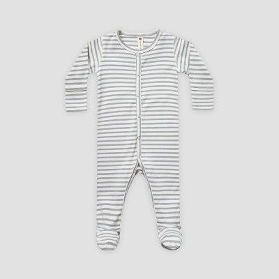 Q by Quincy Mae Baby Striped Brushed Jersey Footed Pajama - Dark Blue/Off-White | Target