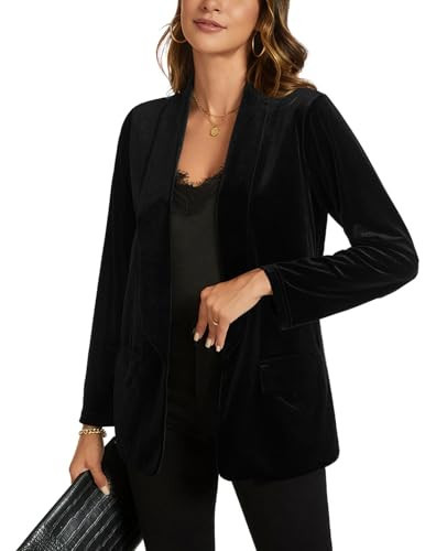 MINTLIMIT Women Velvet Blazer Jackets Long Sleeve Business Suit Lapel Open Front Casual Blazers with Pockets Black | Amazon (US)