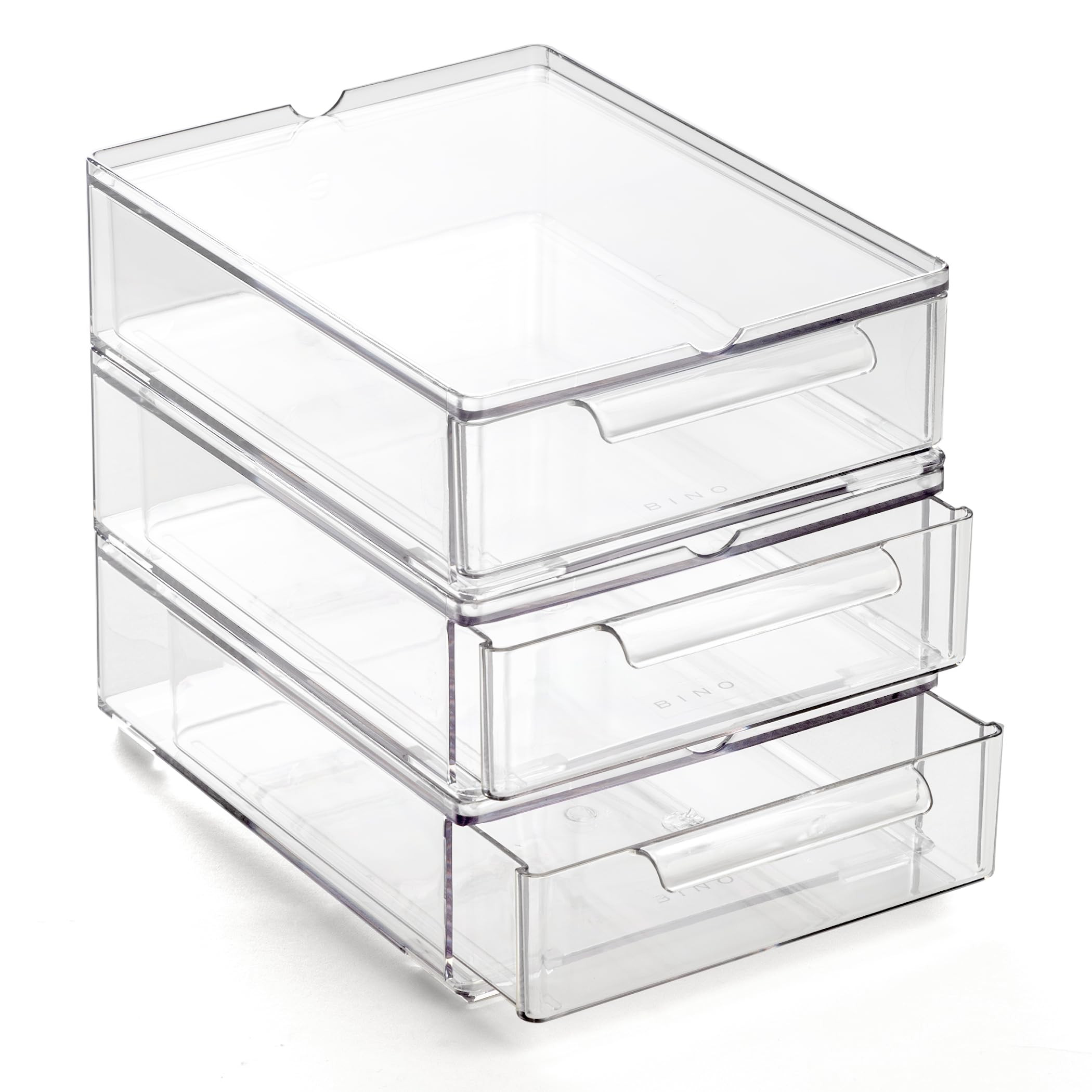 BINO | Clear Stackable Storage Drawers, Small - 3 Pack | Clear Storage Drawers with Built-In Hand... | Amazon (US)