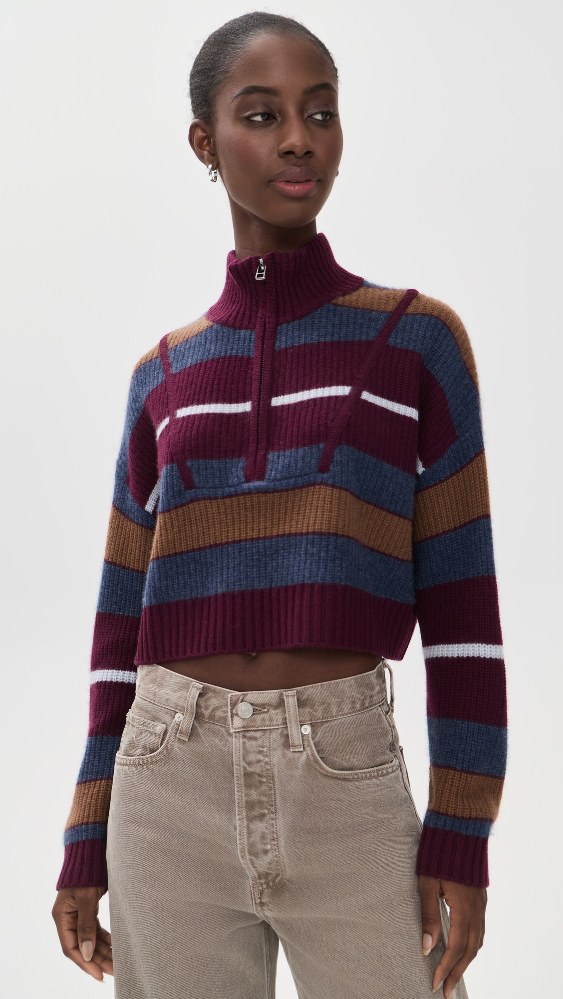 STAUD Cropped Hampton Cashmere Sweater Monaco Stripe S | Shopbop