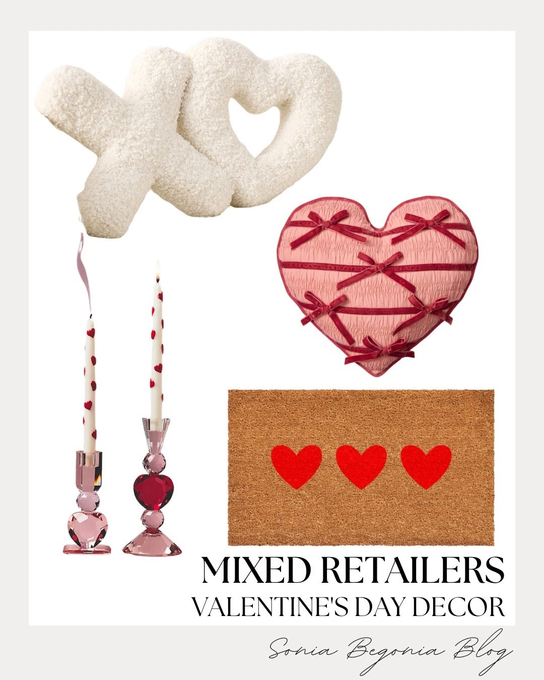 VALENTINE’S DECOR: Festive Hearts & Cozy Accents! 💌

Transform your home into a romantic sanctuary with these adorable Valentine’s Day finds from your favorite mixed retailers!

I am obsessed with the playful and heartwarming details in this curated decor collection. To create a cozy focal point, I love the combination of the plush, white bouclé "XO" throw pillow and the unique, pink heart-shaped pillow featuring delicate burgundy velvet bow ties. I balanced the soft textures with elegant tabletop accents, including shimmering pink and red crystal heart candle holders with matching heart-print taper candles. I finished the look with a classic natural coir doormat adorned with three vibrant red hearts to bring a touch of polished, festive glam right to your front door!

#ValentinesDay
#HomeDecor
#ValentineInspo
#HeartDecor
#HolidayHome
#CozyVibes
#PinkAesthetic
#LoveCore
#HomeRefresh
#AestheticHome
#InteriorInspo
#EverydayChic
#LTKHome
#TargetStyle
#AmazonHome

#LTKValentine #LTKHome