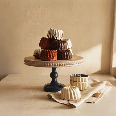 Vintage 2-tone Wooden Dessert Stand With Beaded Trim | Wayfair North America