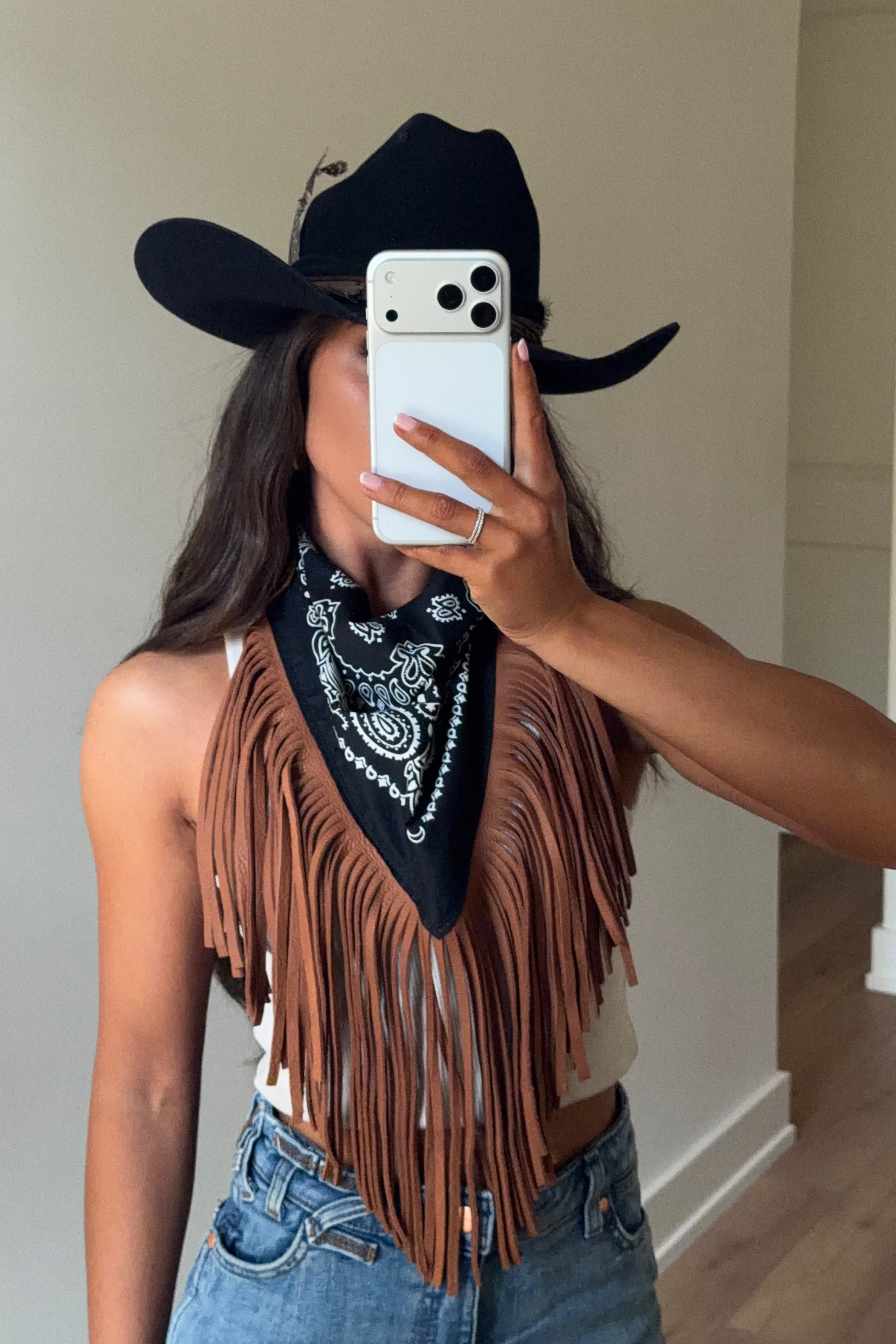 NEW!! Leather Fringe Bandana in Black by Dirty Mojave | Glitzy Bella