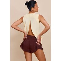 Butter Yellow Woven Button Down Longline Vest Top | PrettyLittleThing US