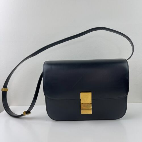 CELINE Medium Classic Box Flap Bag in Black Box Calfskin Leather Closet STAPLE | eBay US