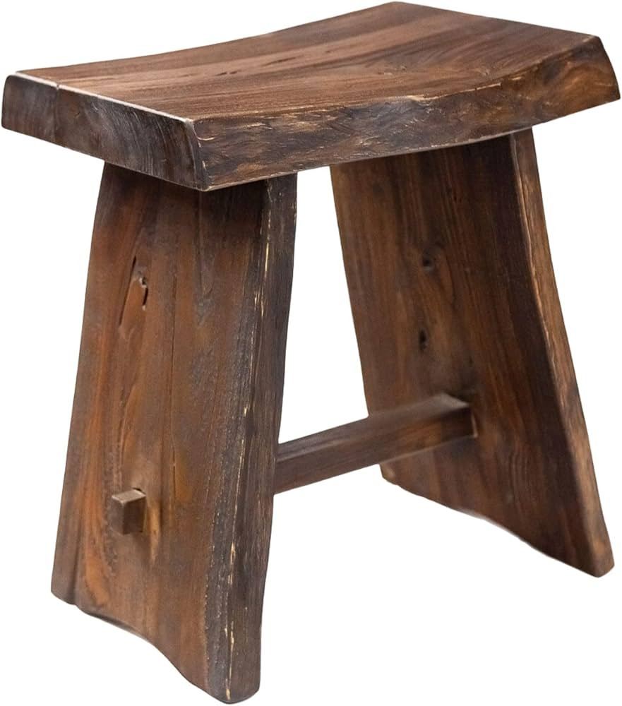 NORDIC STYLE TEAK Shower and Bath Stool, Teak Wood Shower Bench, Indoor and Outdoor Use 17.7" (Ru... | Amazon (US)