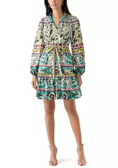 Women's 3/4 Sleeve High Neck Floral Print Fit and Flare Dress | Belk