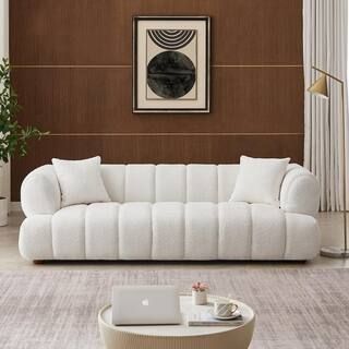 Ashcroft Furniture Co Randall 90 in. W Round Arm Boucle Fabric Rectangle Modern Channel Tufted So... | The Home Depot