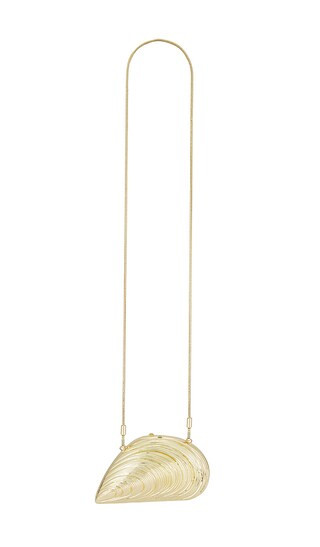 Bridget Mini Metal Oyster Shell Clutch in Gold | Revolve Clothing (Global)