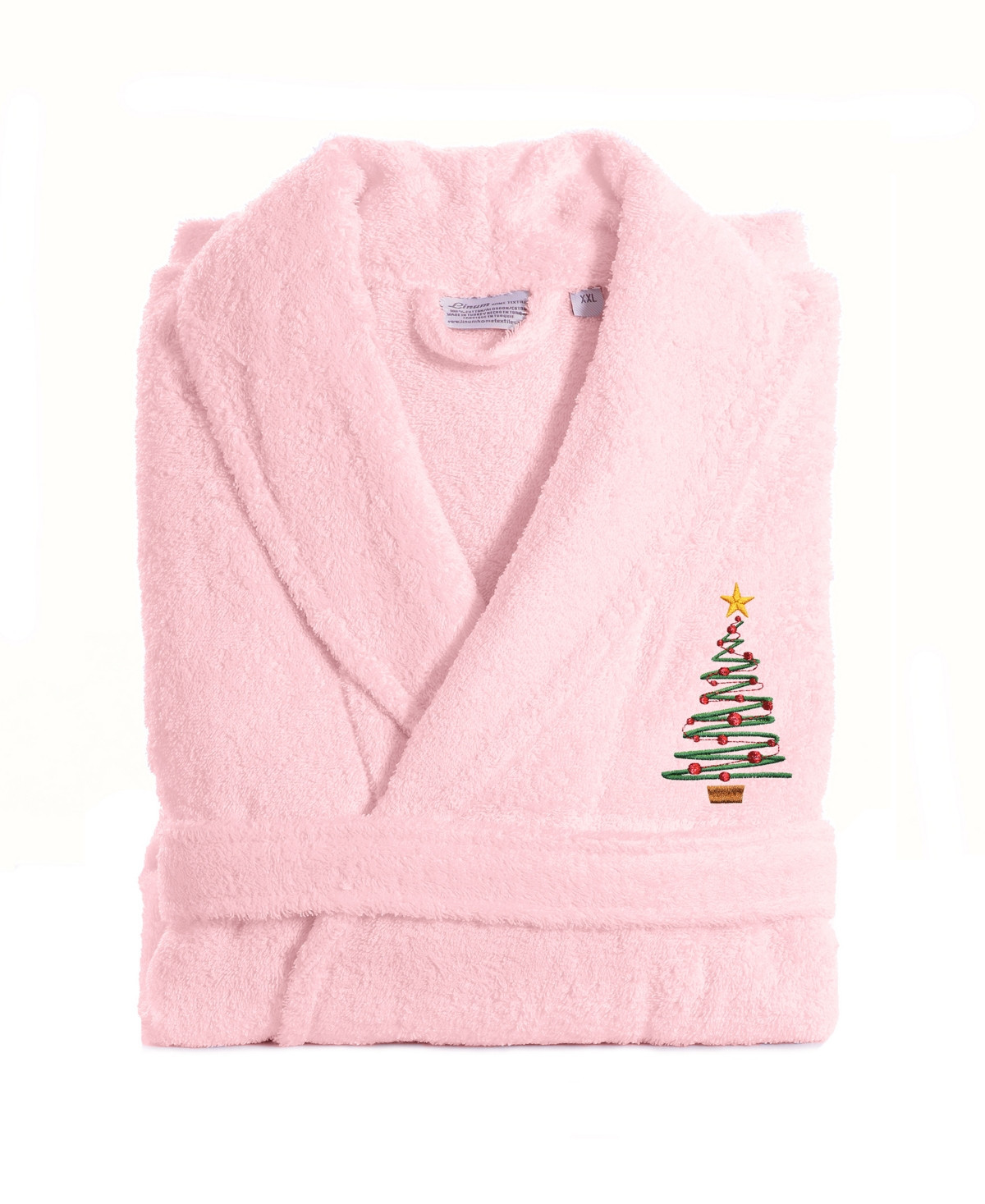 Linum Home Christmas Tree Design Embroidered Terry Bathrobe - Light Pink | Macy's